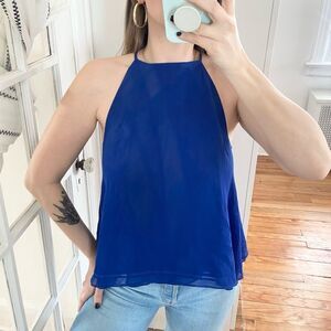 Zara High Neck Flowy Sleeveless Chiffon Blouse Cobalt Blue Size XS